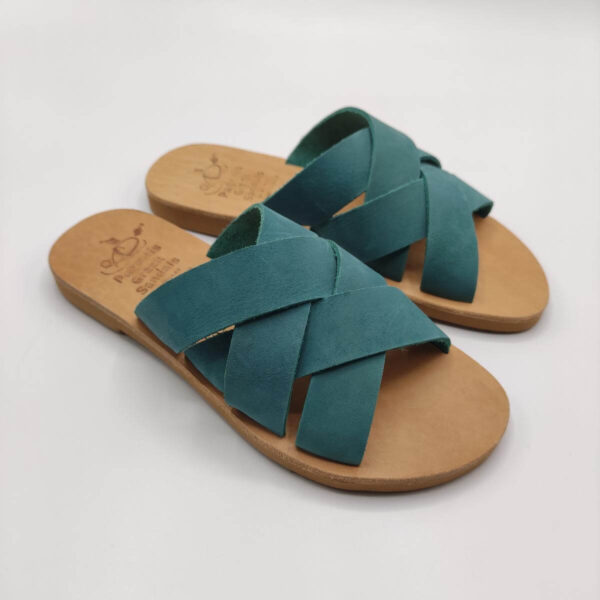 Criss Cross Woven Leather Slides Pagonis Nubuck Ciel