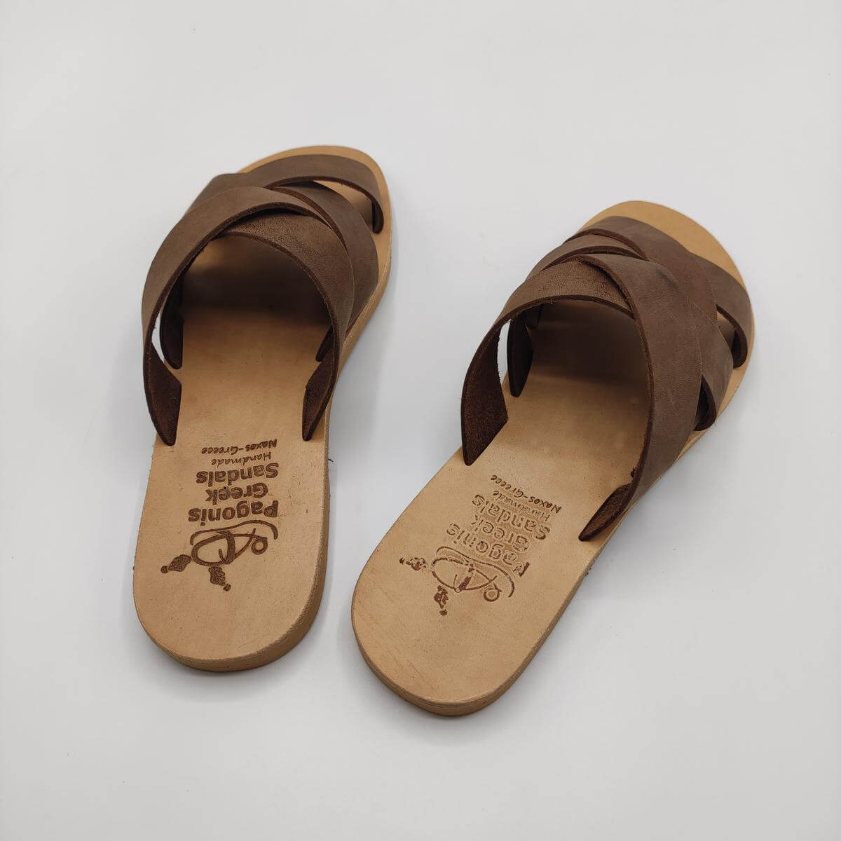 Criss Cross Woven Leather Slides Pagonis Nubuck Brown