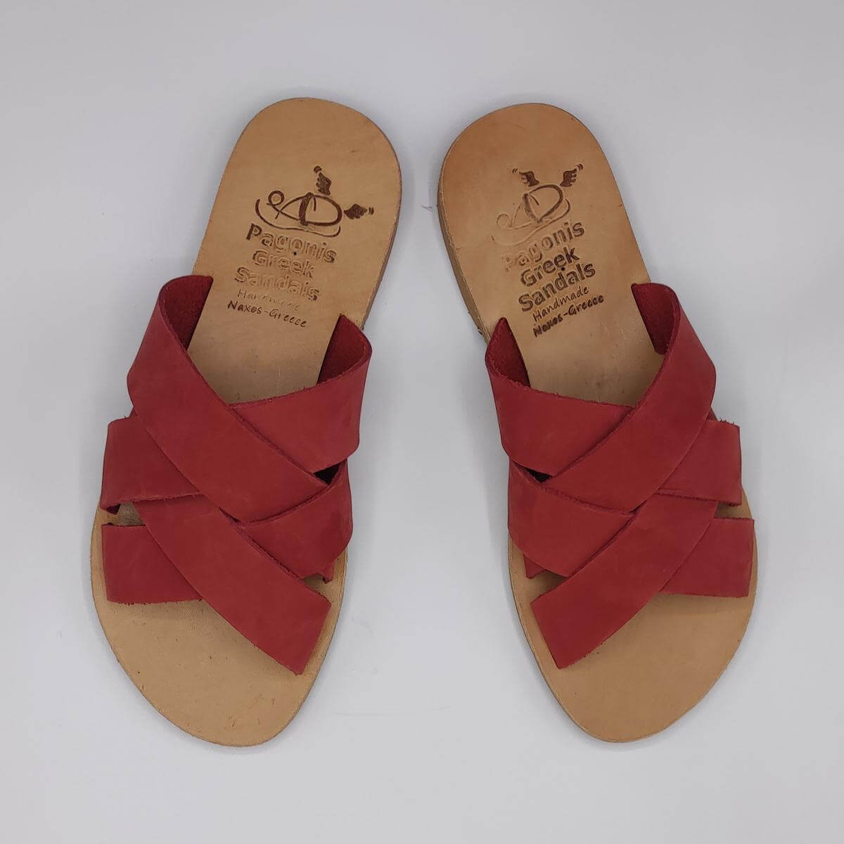 Criss Cross Woven Leather Slides Pagonis Nubuck Red