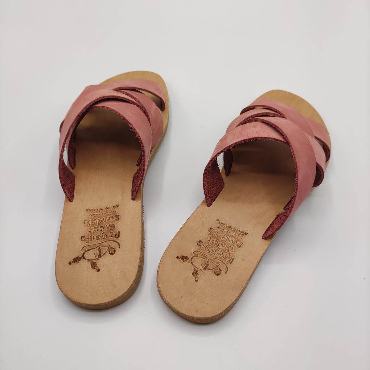 Criss Cross Woven Leather Slides Pagonis Nubuck Pink