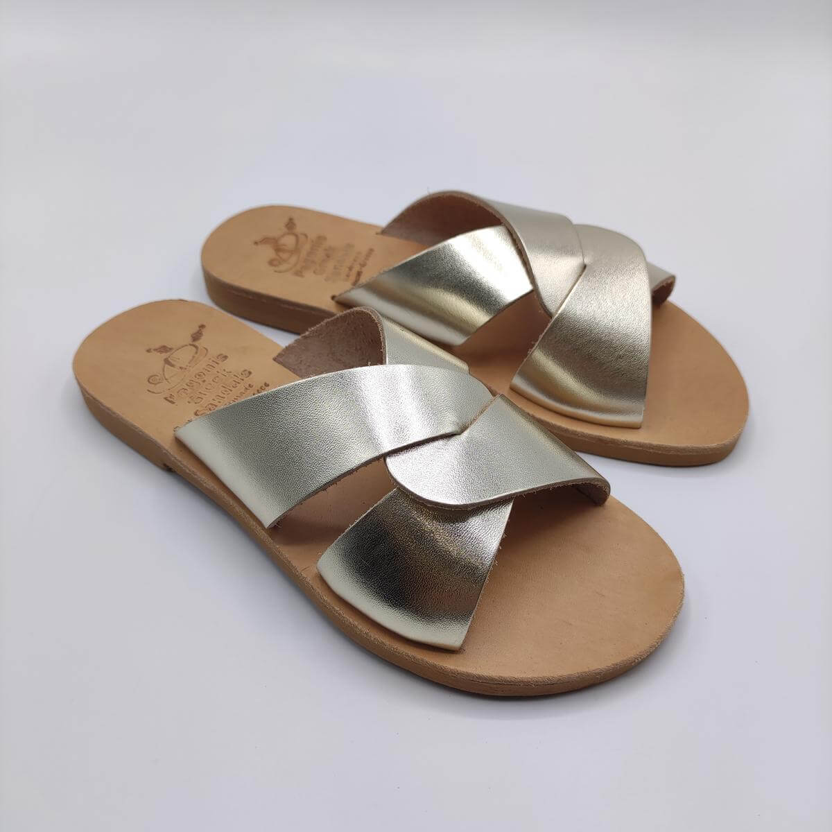 Gold Desmos Leather Sandal Pagonis Greek Sandals