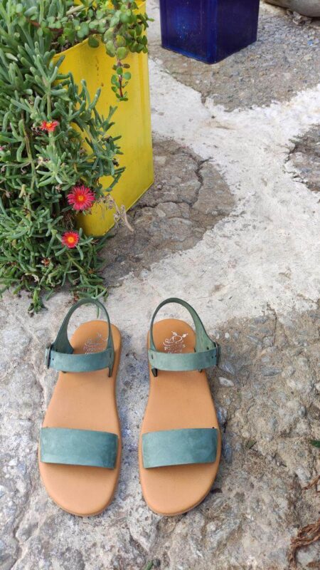 Dhonoussa Mens Leather Slingback Buckle Sandal Grenn Color