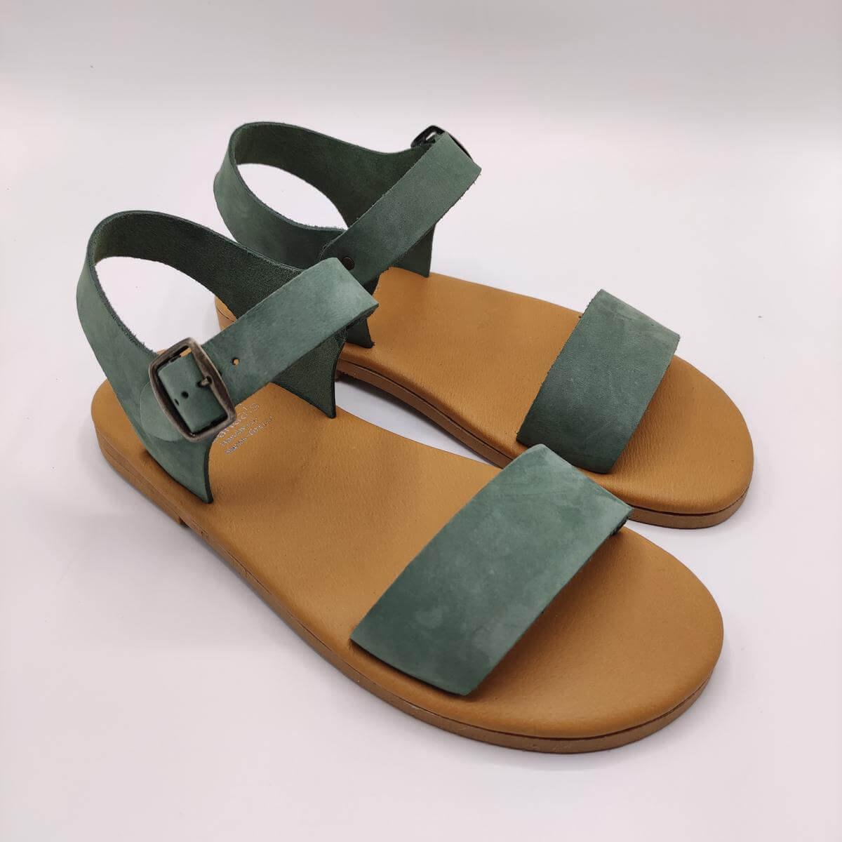 Dhonoussa Mens Leather Slingback Buckle Sandal Grenn Color