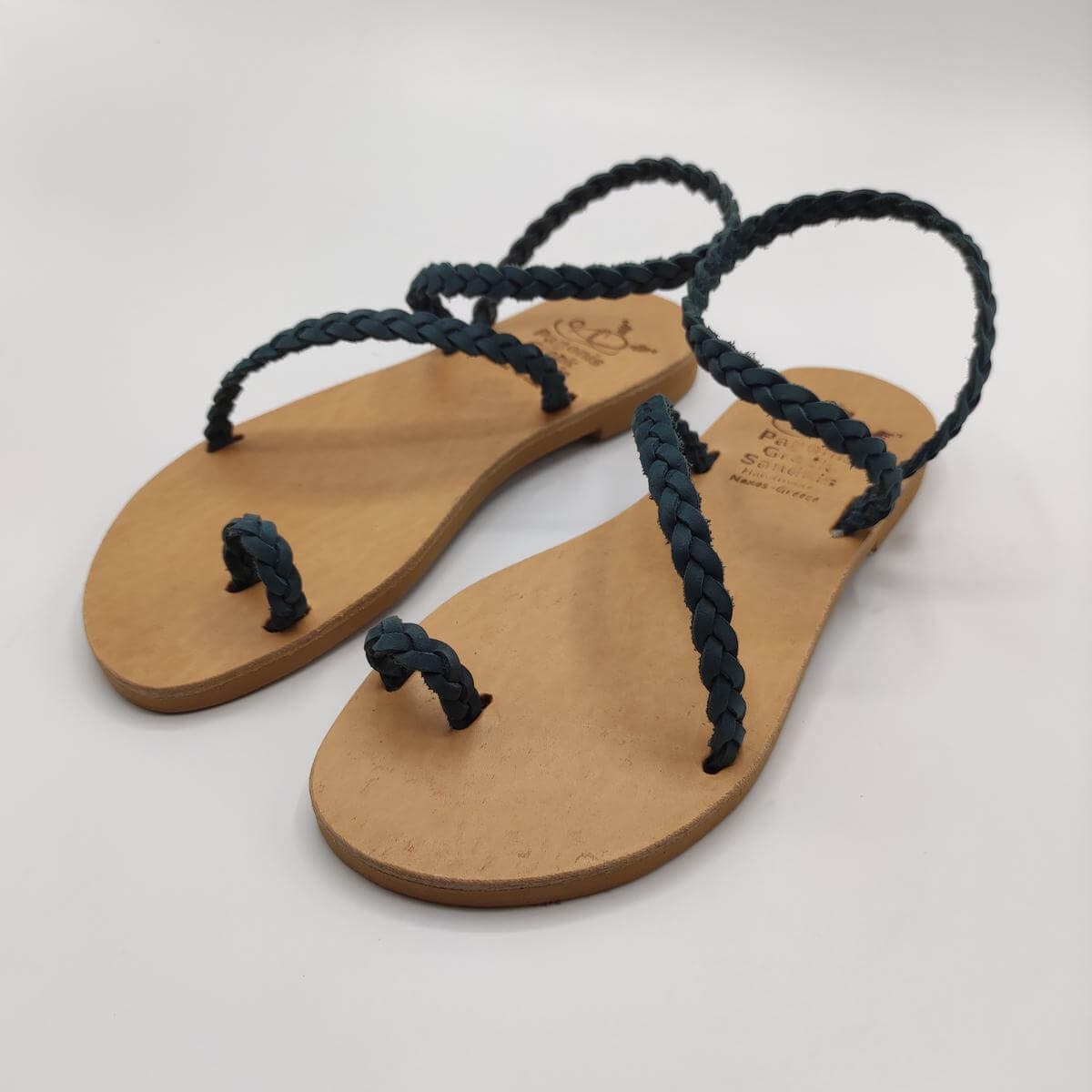 Eleftheria Plexi Leather Sandal Pagonis Greek Sandals Blue Color