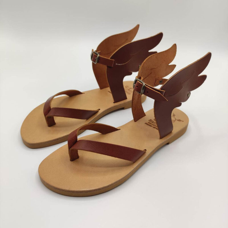 Ikaria Leather Sandals Wings Brown Color