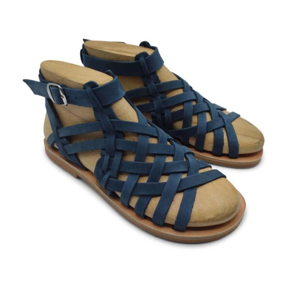 Leather Gladiator Sandals Womens Nubuck Blue