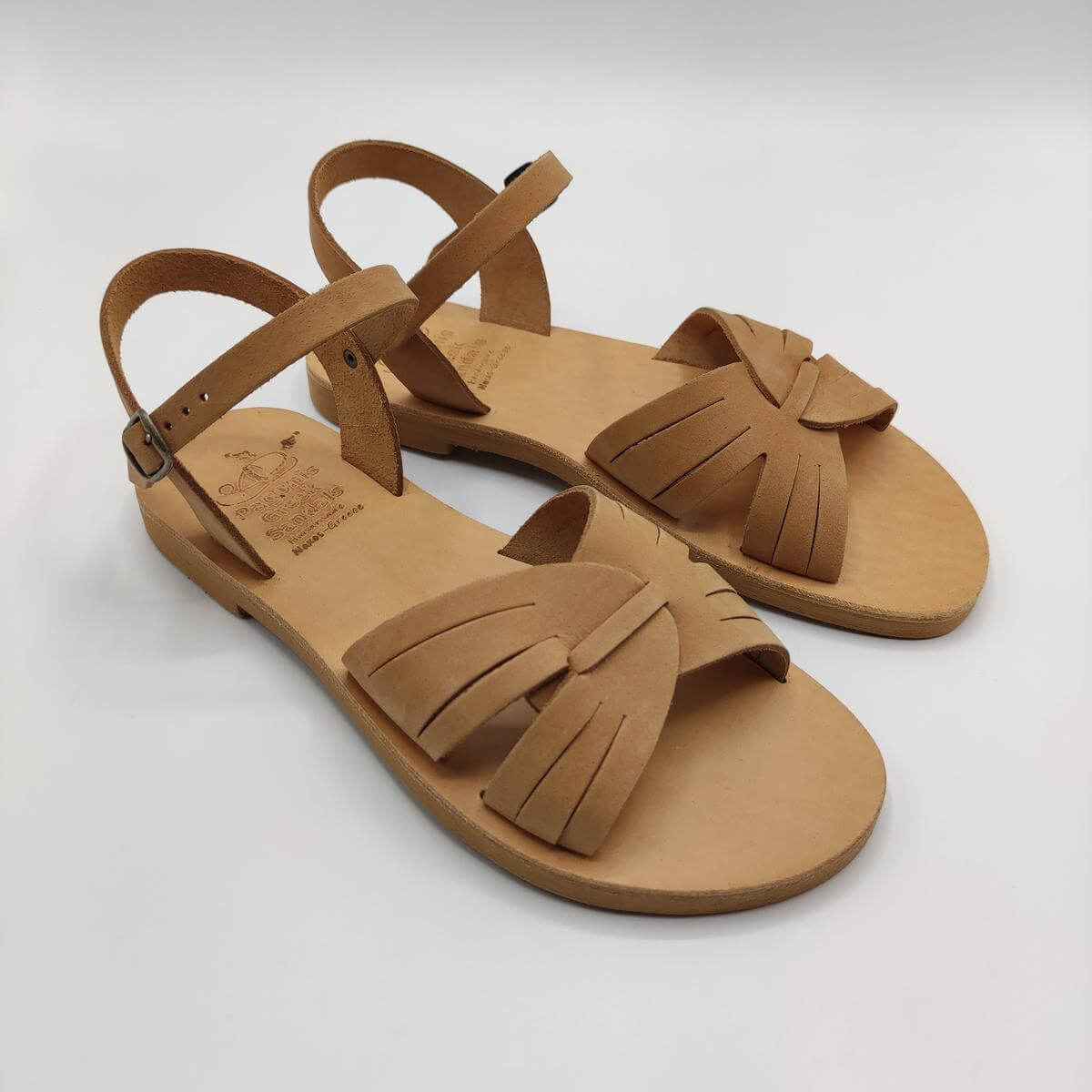Leather Sandal Two Interlocking Straps Across The Front Nude Color