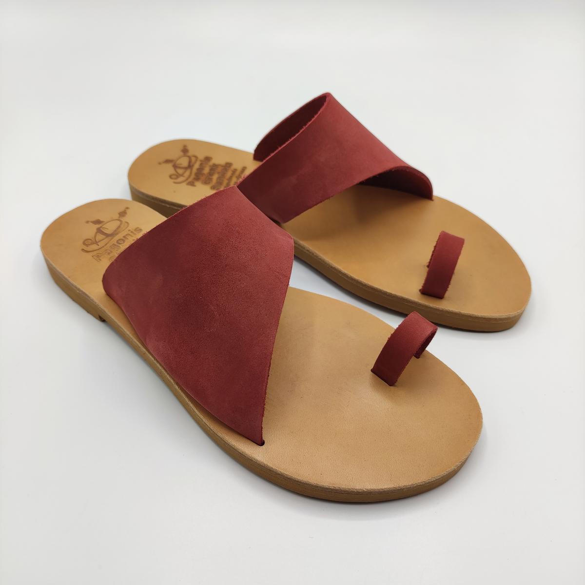 Leather Toe Ring Sandal Red