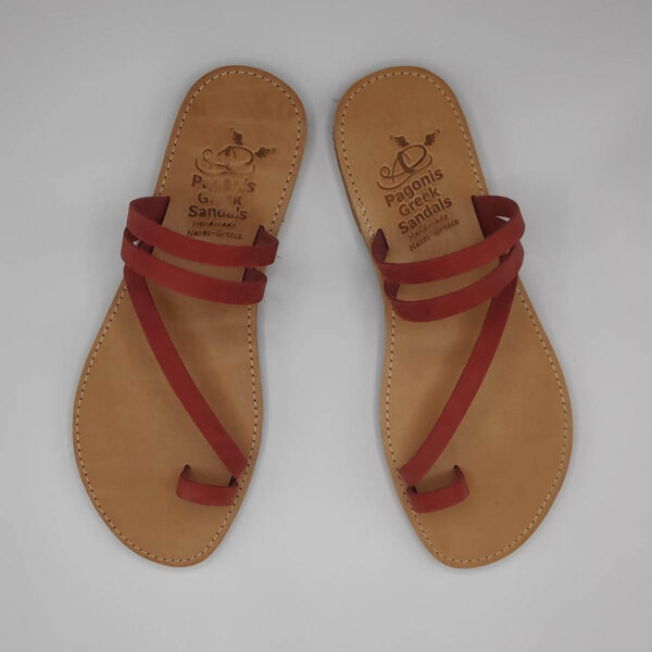 Leather Toe Three Straps Slide red