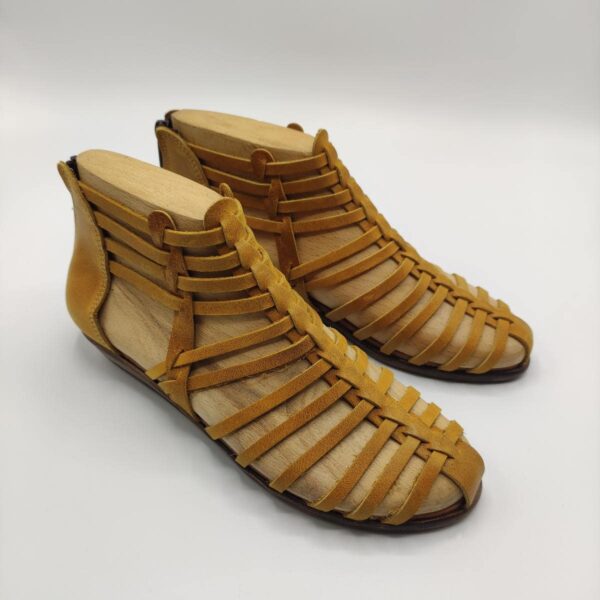 Zipper Back Strappy Leather Sandal Yellow
