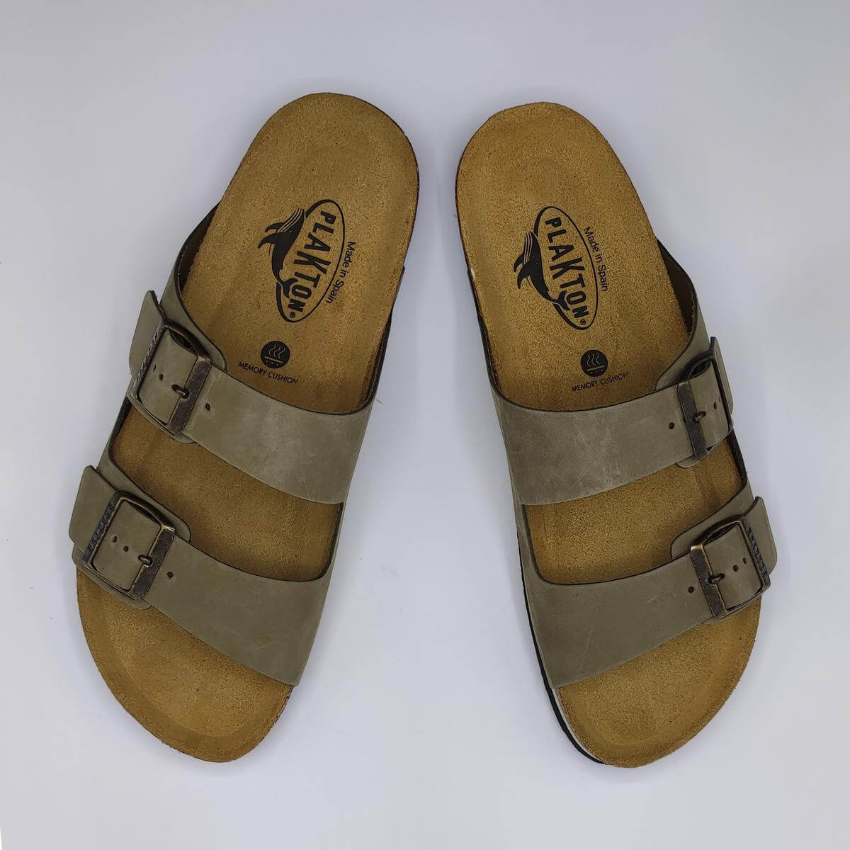 Men 175857 Plakton Leather Sandals Kaki Color