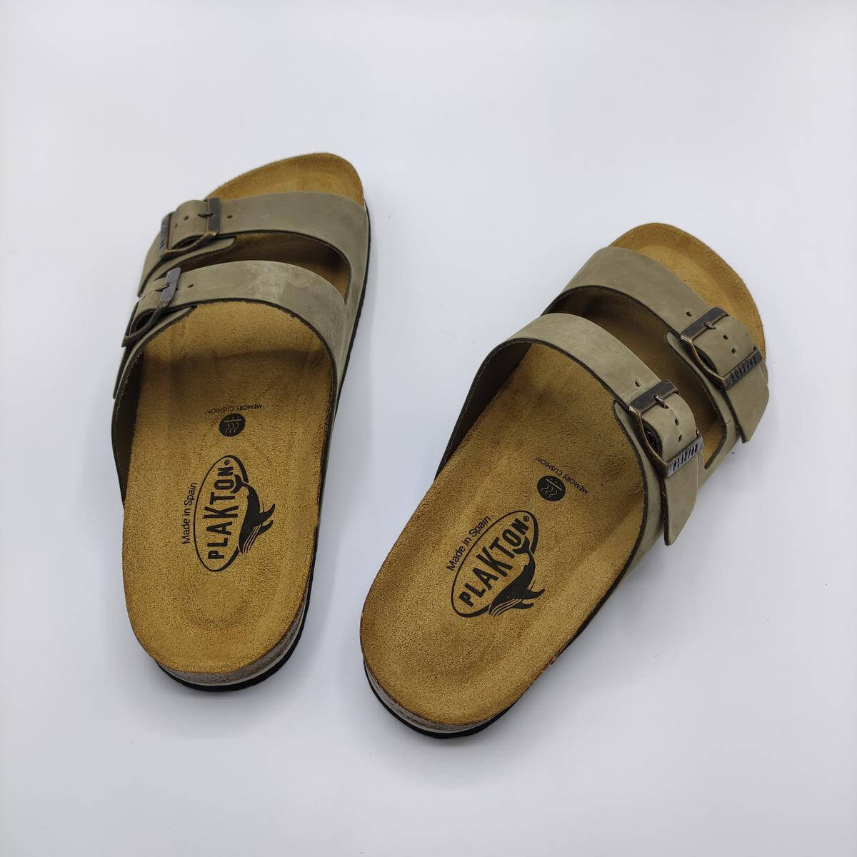 Men 175857 Plakton Leather Sandals Kaki Color