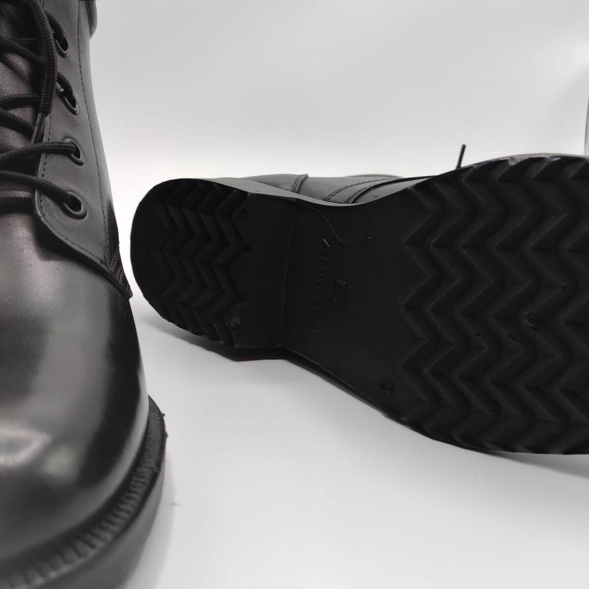 Men Leather Boots Lace Up Black Color