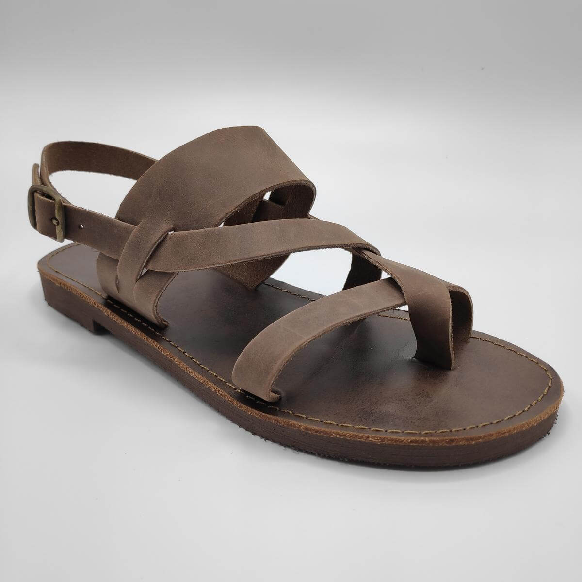 Mirtos Men's Leather Ankle Strap Flat Sandal | Pagonis Greek Sandals