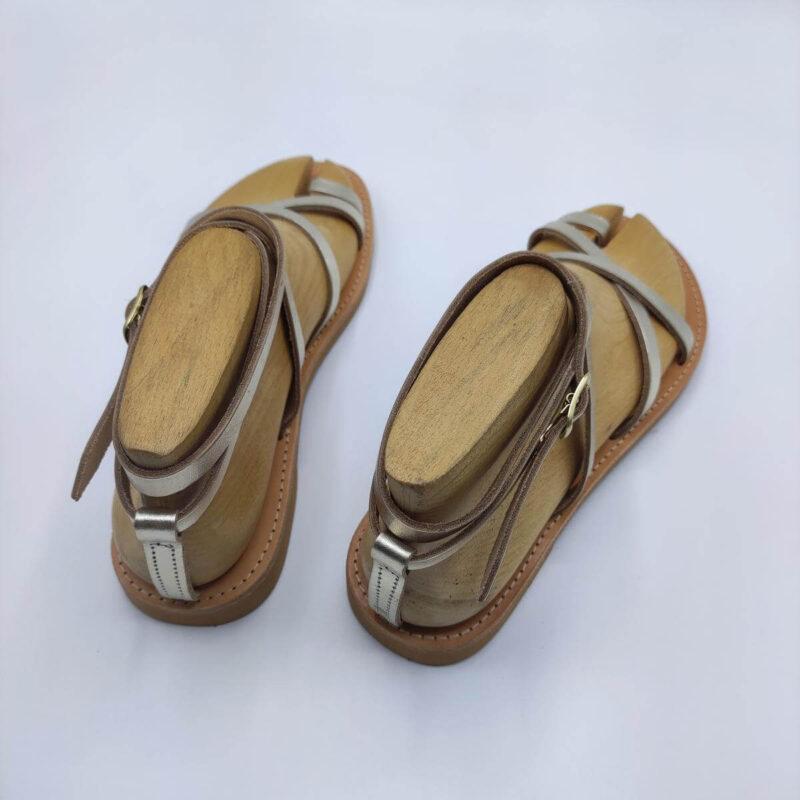 Pagonis Flat Strappy Leather Sandals Gold