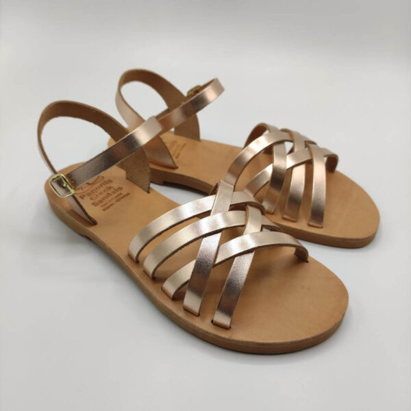 Strappy leather ankle sandal brass