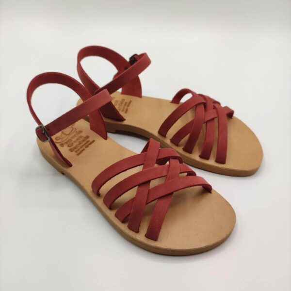 Strappy leather ankle sandal red