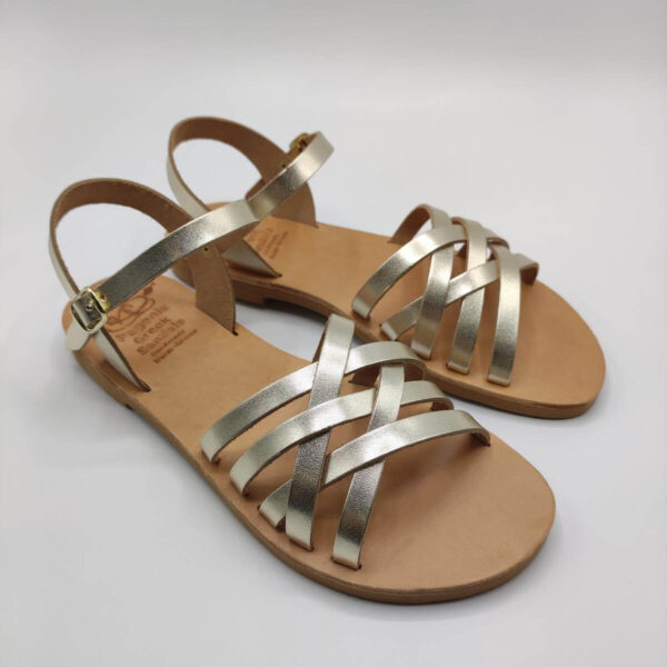 Strappy leather ankle sandal gold