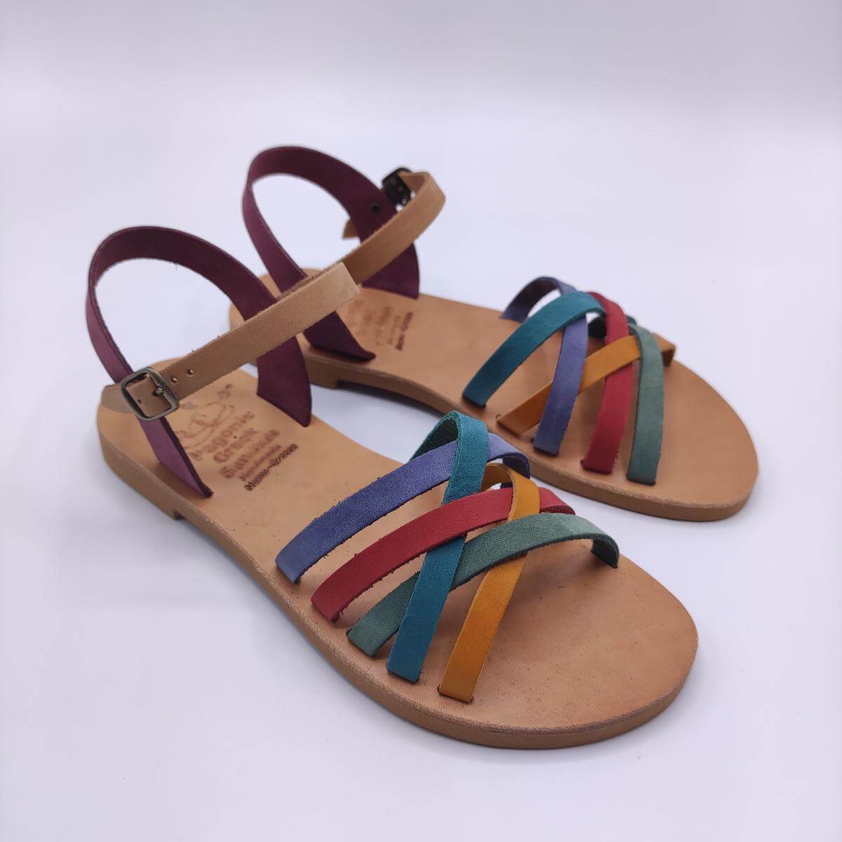Strappy leather ankle sandals Multicolor