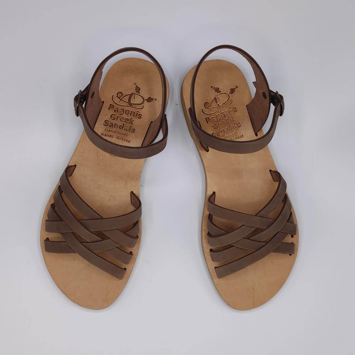 Strappy leather ankle sandals Mocha Color