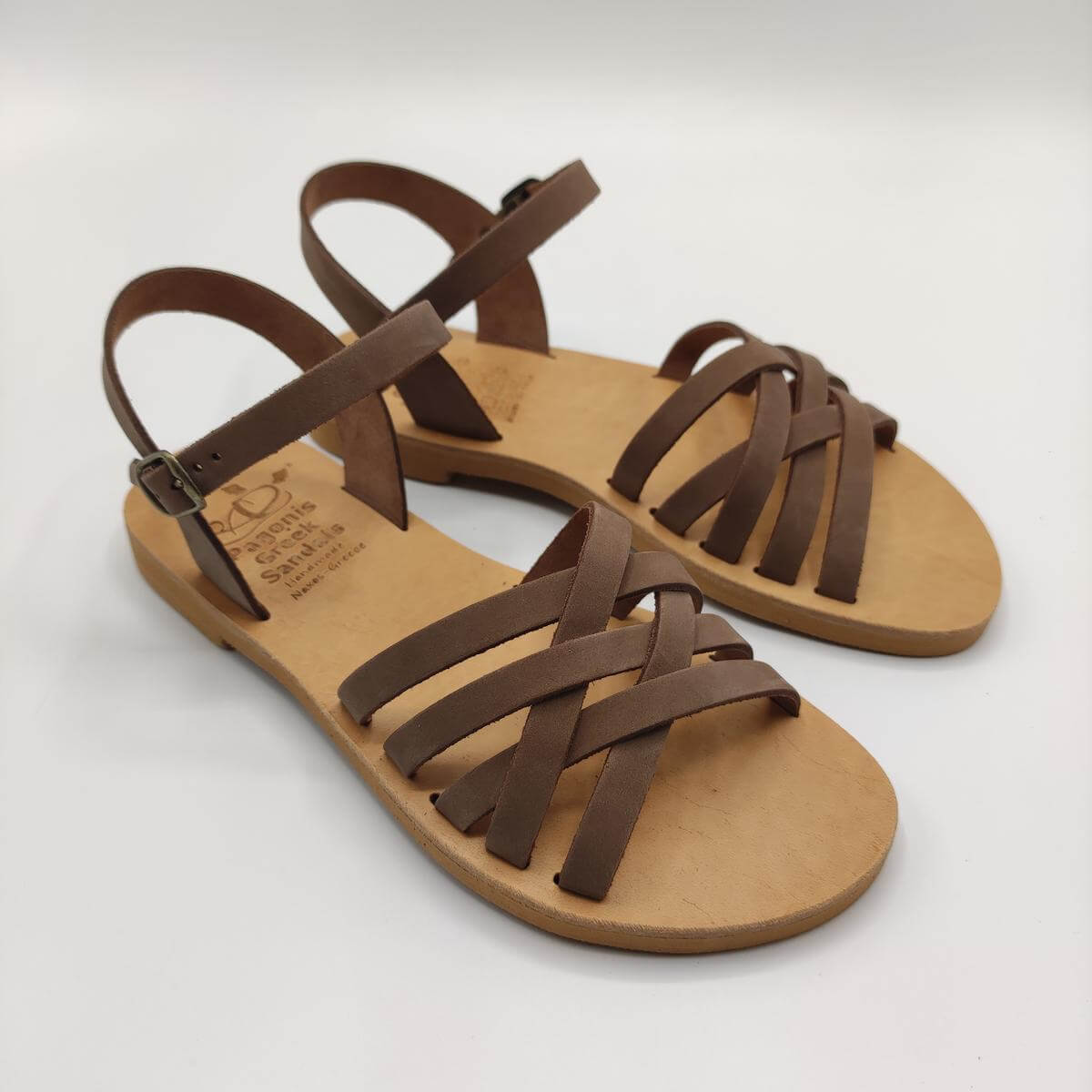 Strappy leather ankle sandals Mocha Color