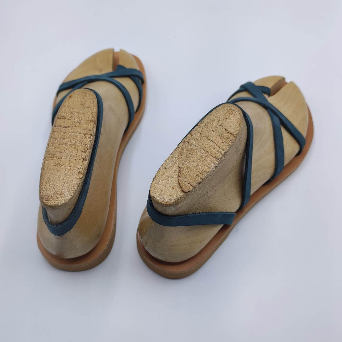 Thin cross strappy leather sandal blue