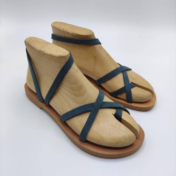 Thin cross strappy leather sandal blue