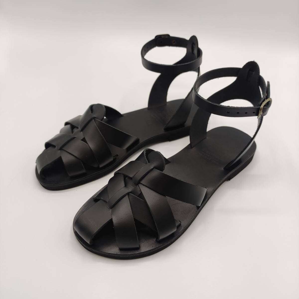 Total Black Closed Toe Leather sandal Pagonis Greek Sandals