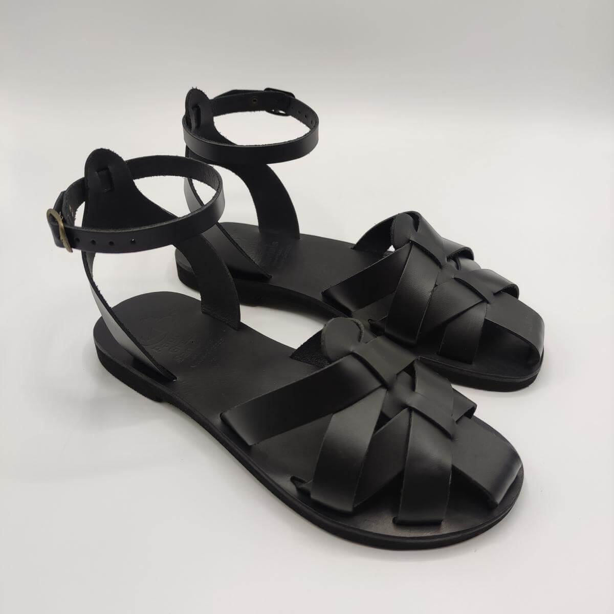 Total Black Closed Toe Leather sandal Pagonis Greek Sandals
