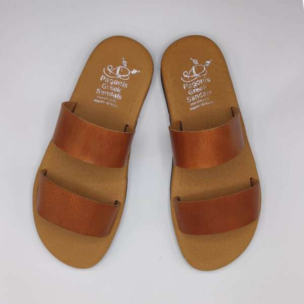 Two Straps Comfort Sole Mens Leather Slide Brown Color
