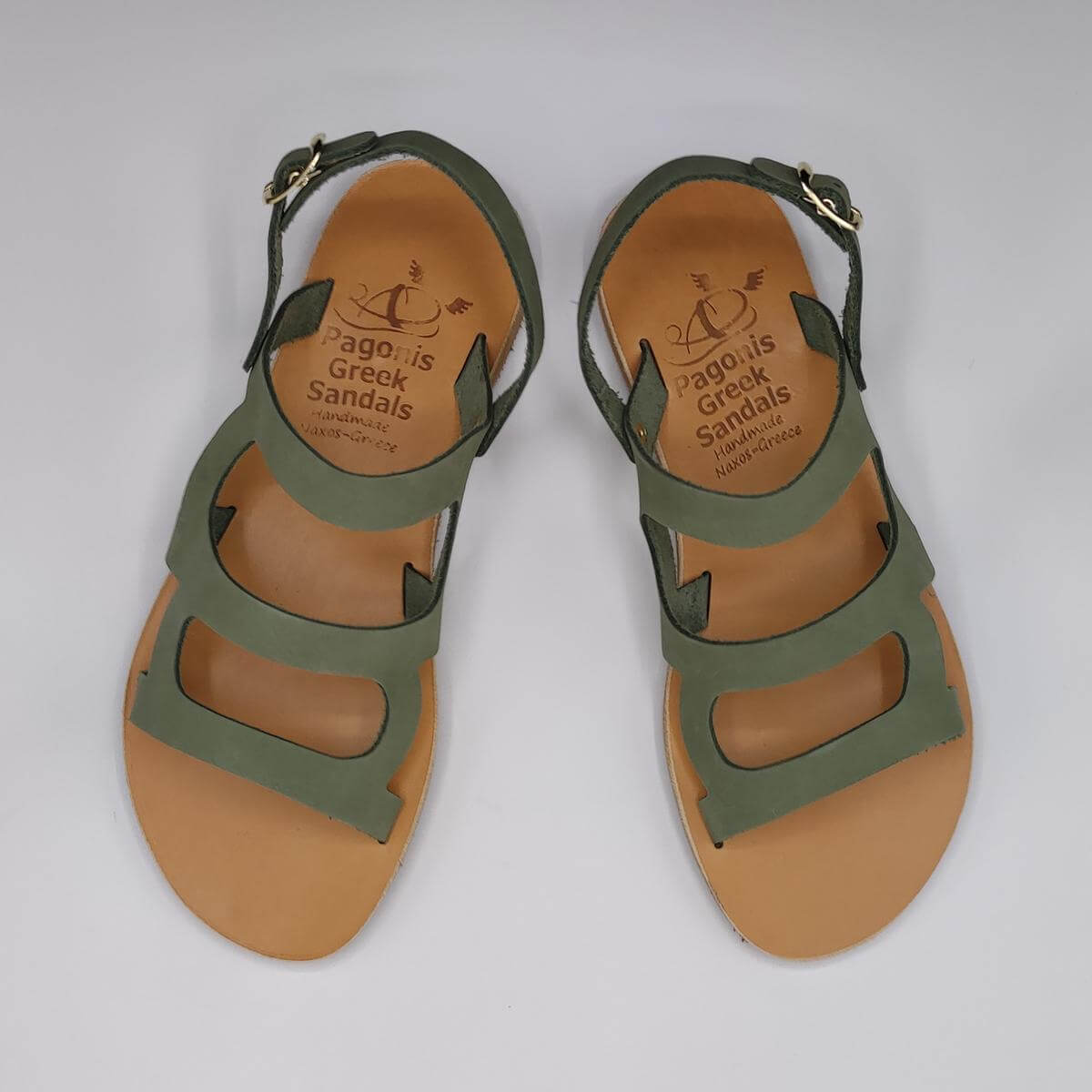 Valia-Gabriel Leather Greek Sandal Green Color