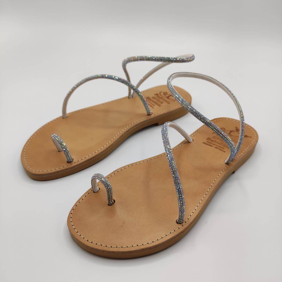 Wedding Leather Sandals With Low Heel silver