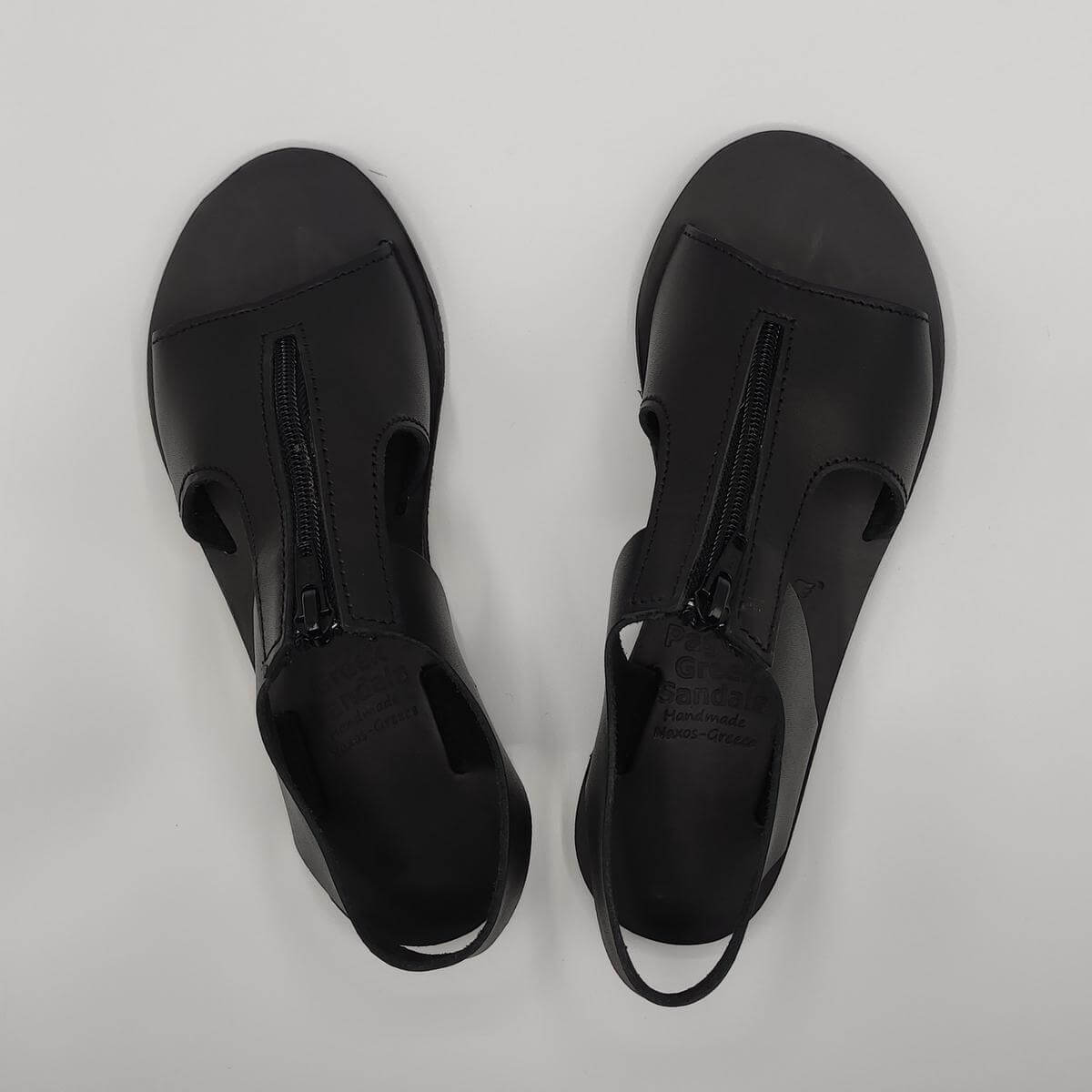Women Leather Sandal With Zipper Black