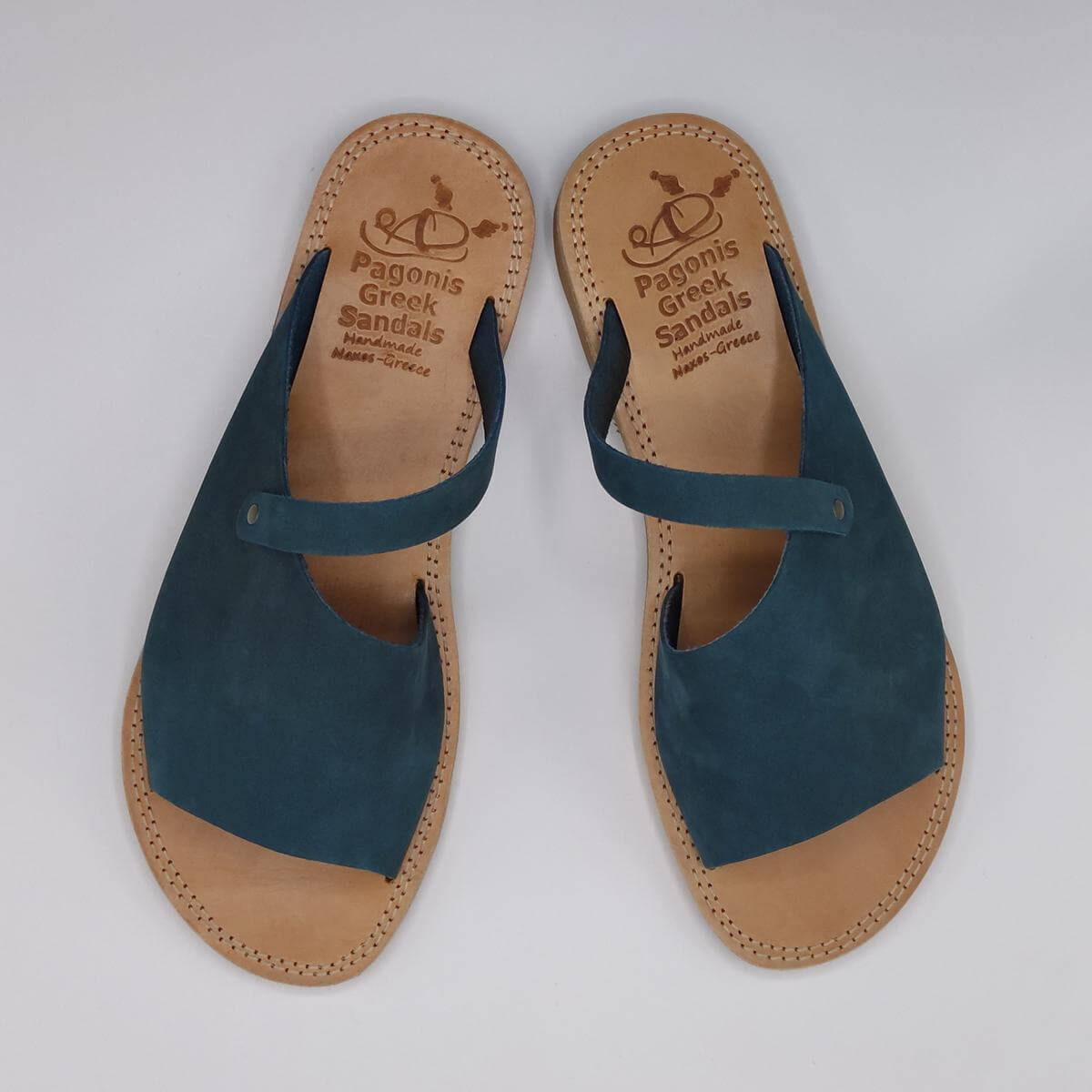 Women Leather Slide Sandals Ladies Blue