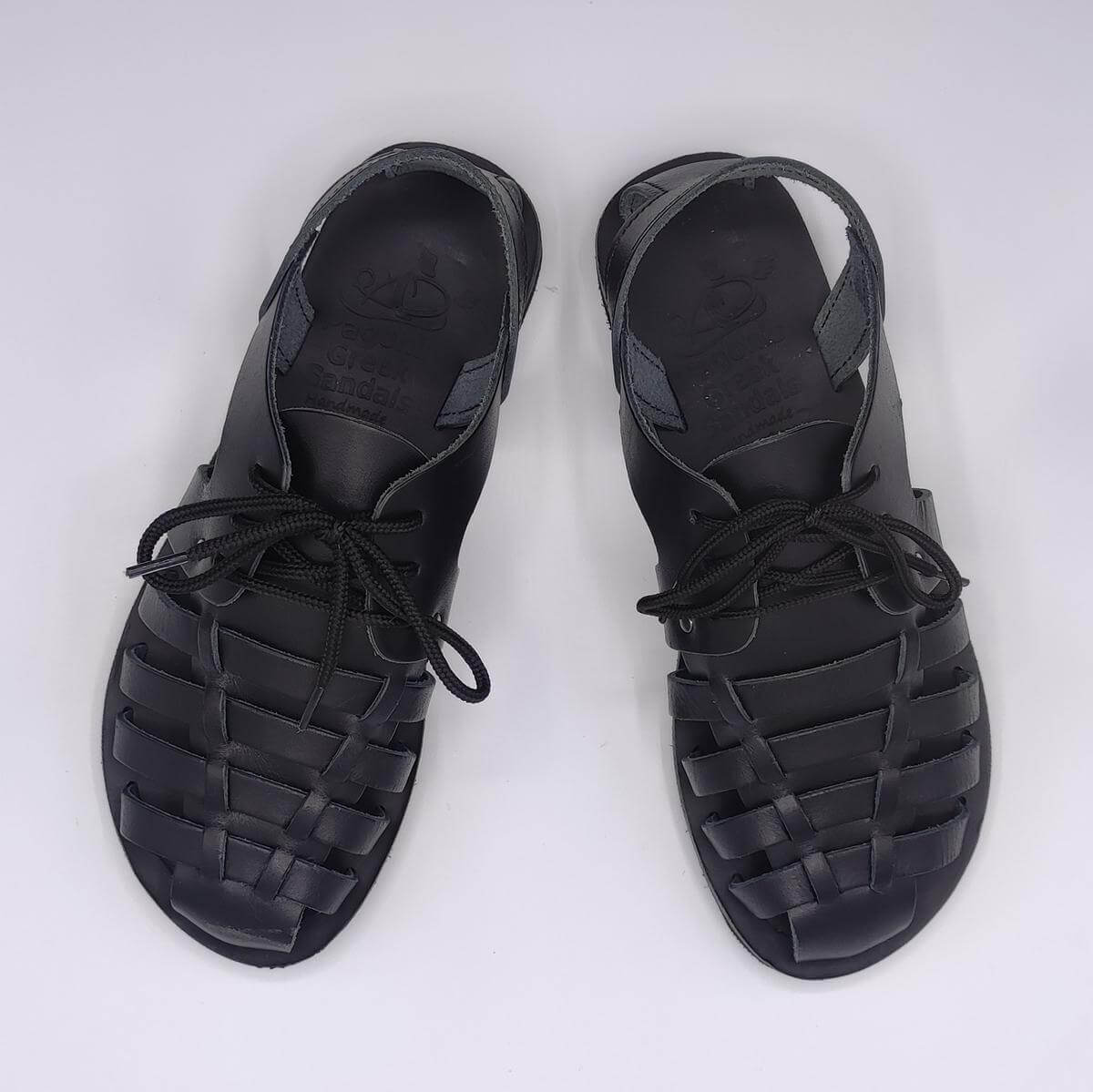 Womens Leather Fisherman Sandals Total Black