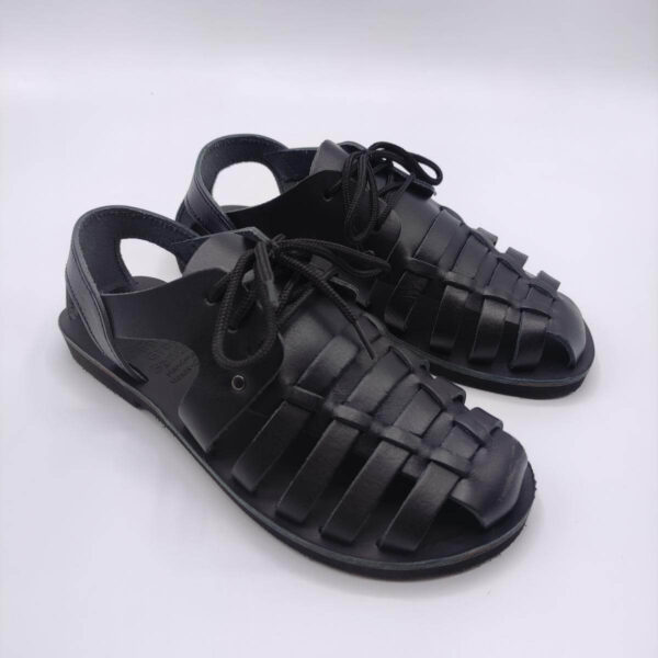 Womens Leather Fisherman Sandals Total Black