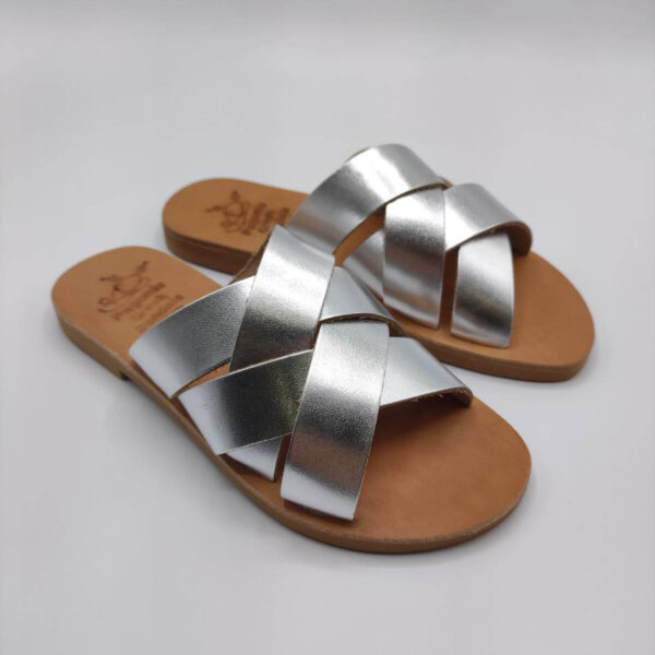 Women's Woven Leather Sandals Silver