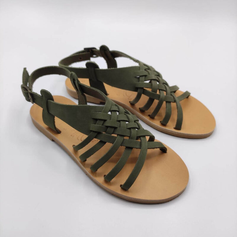 Womens Woven Leather Sandals Green