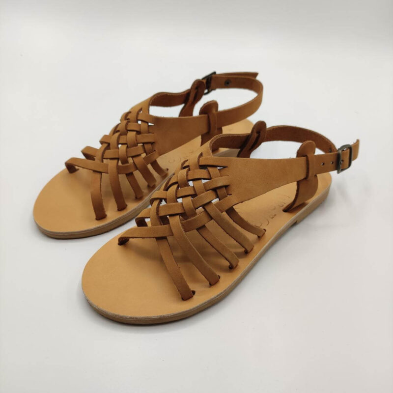 Womens Woven Leather Sandals Nude