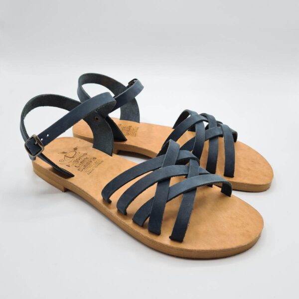 Strappy leather ankle sandal blue