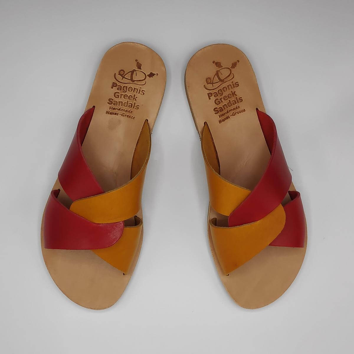 desmos leather sandal yellow red pagonis