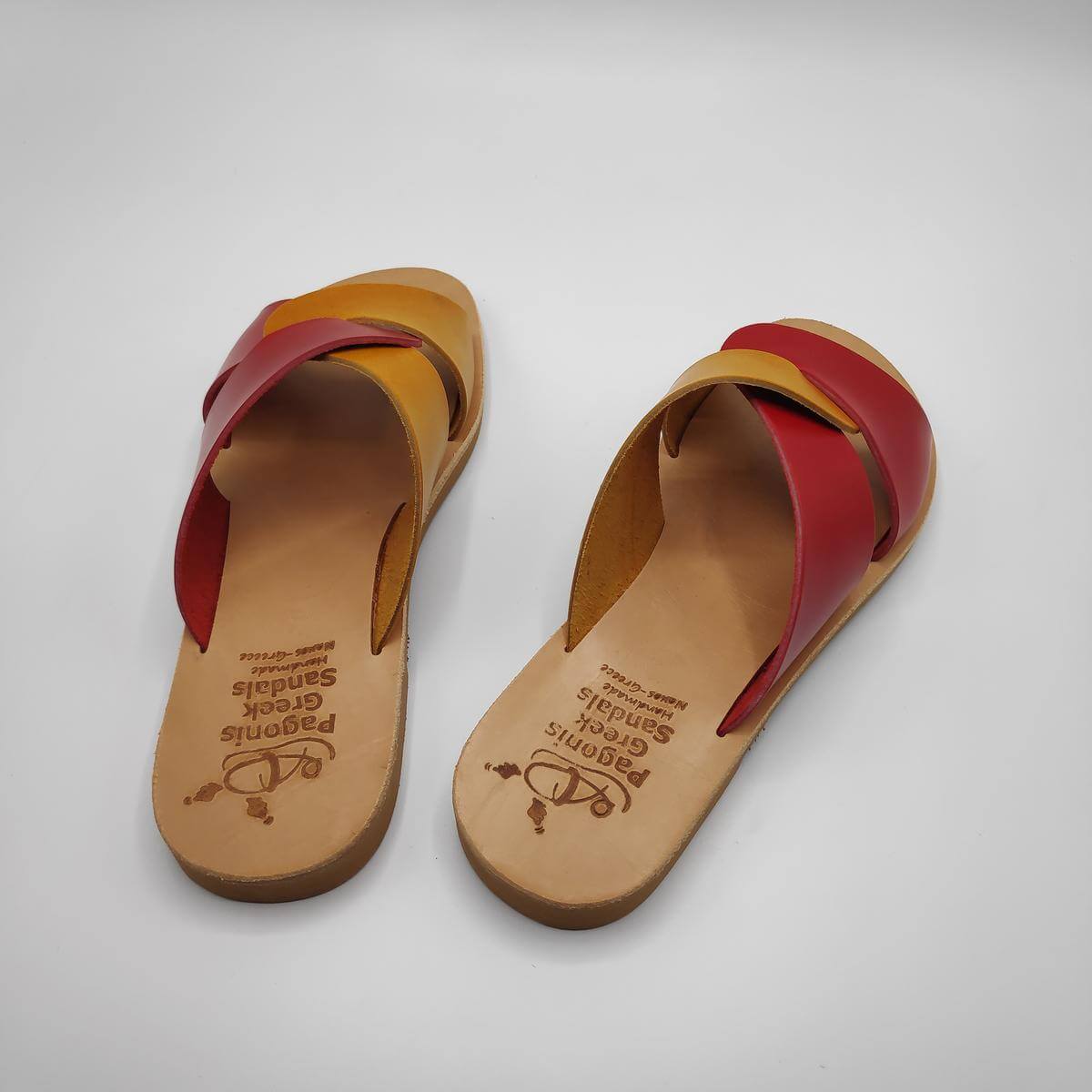 desmos leather sandal yellow red pagonis