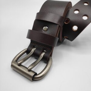 double prong leather belt brown
