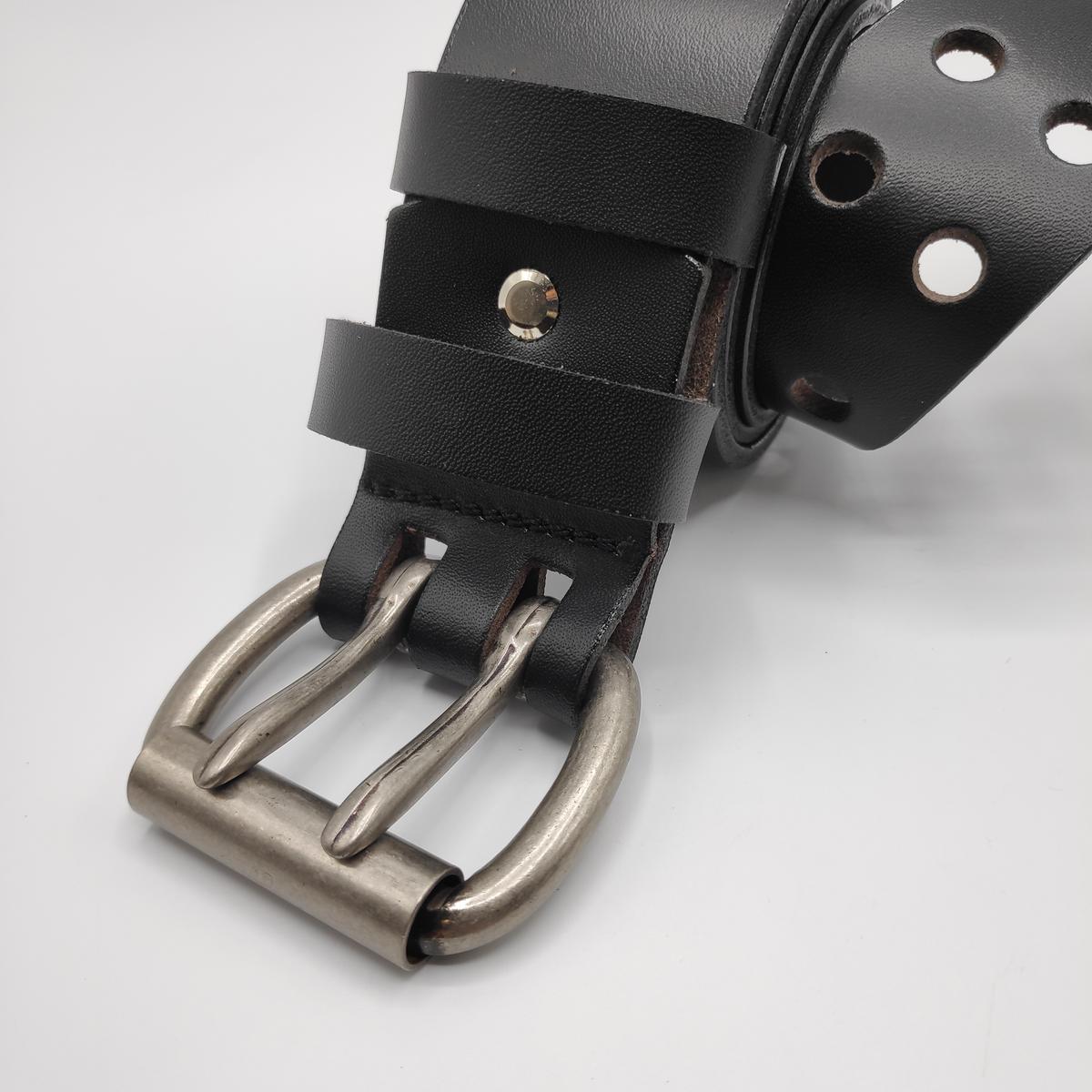 double prong leather belt black