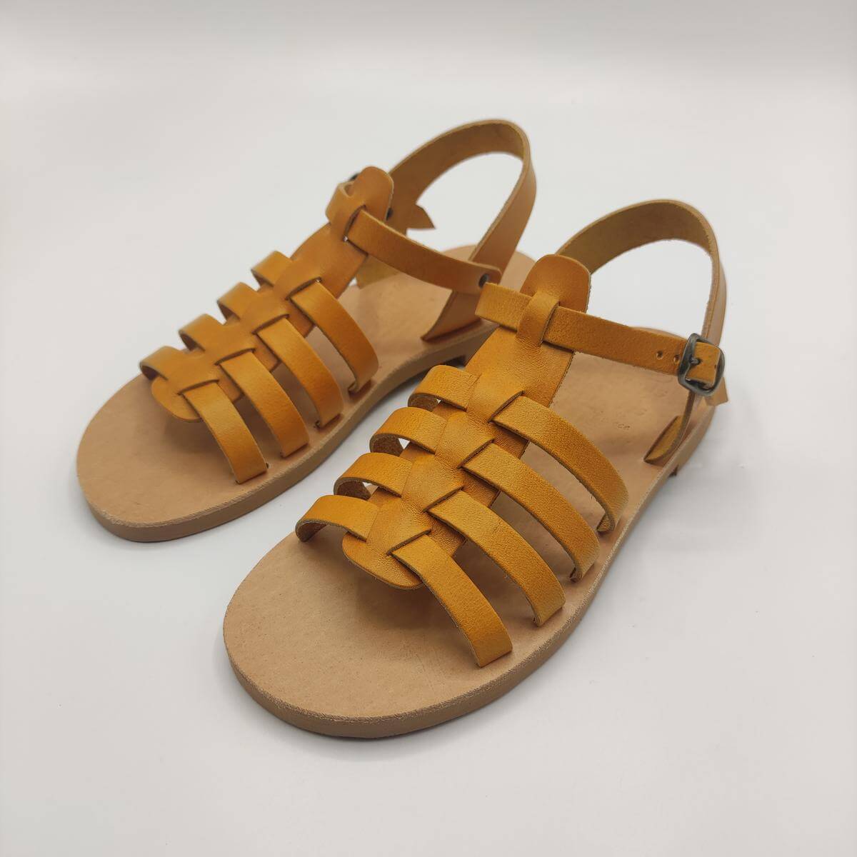 kids leather greek sandals yellow