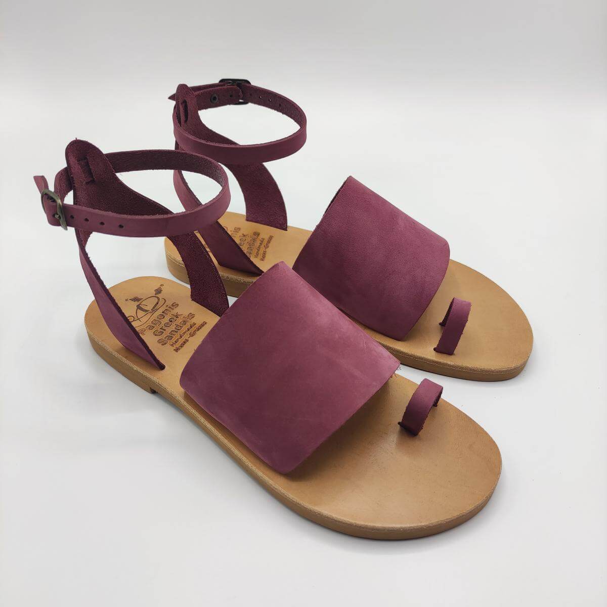 Leather Sandals With Ankle Strap Purple