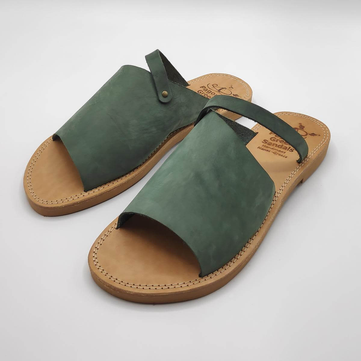 Women Leather Slide Sandals Ladies Green