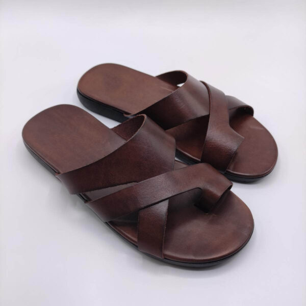 mens leather slippers brown color
