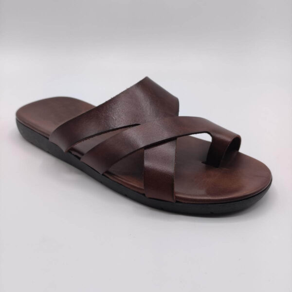 mens leather slippers brown color