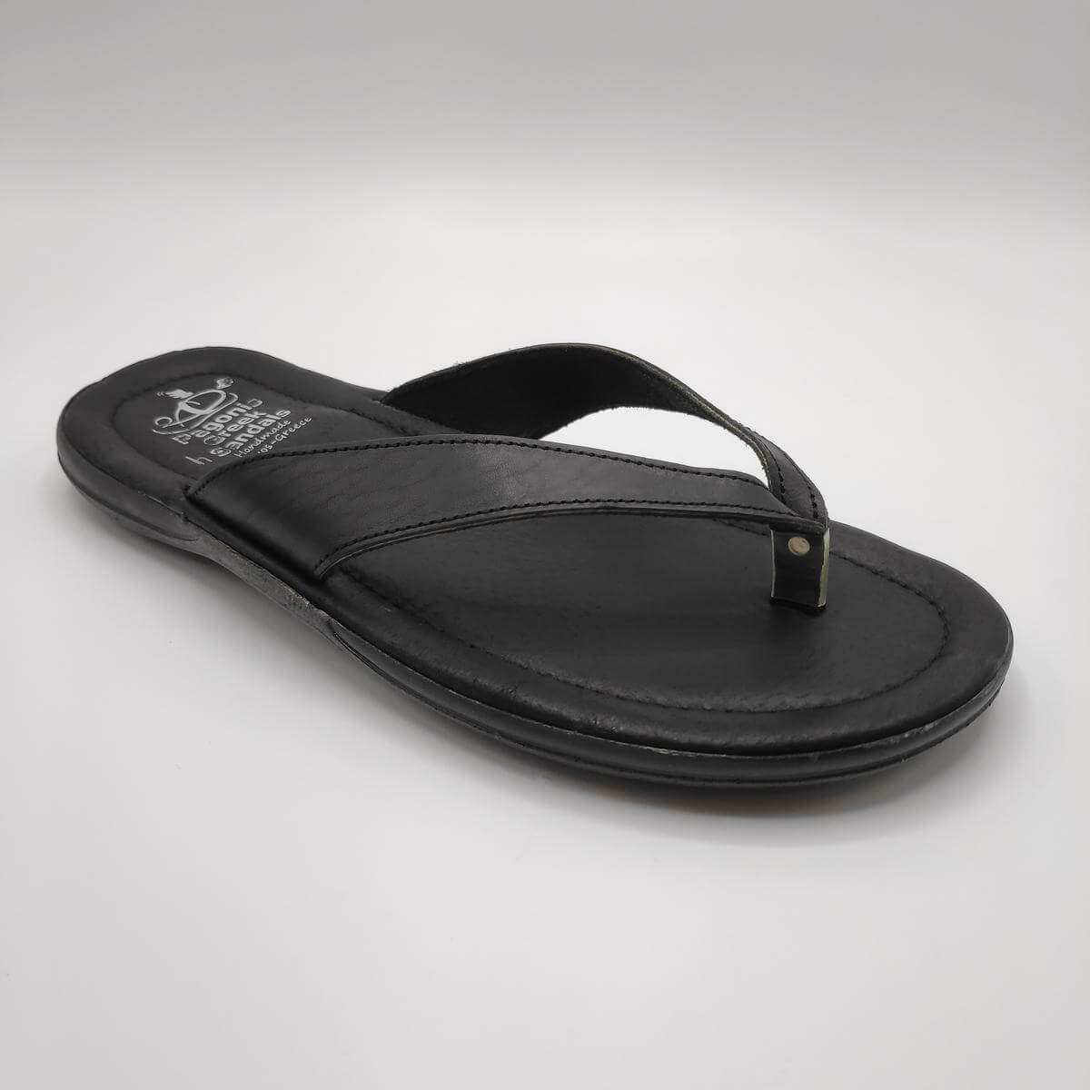Mens Slide Comfort Black Classic Men two-strap mule - Leather Sandals |  Pagonis Greek Sandals